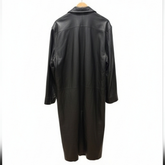 🖤90s Vintage🖤 Black GENUINE LEATHER Long Trench Coat Matrix Goth Style - Picture 3 of 8